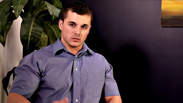 Muscular hunk masturbates solo until he cums hard in the air