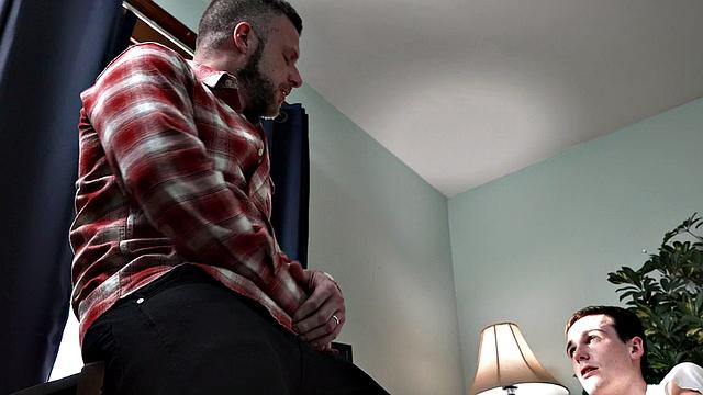 Skinny stepson rimmed and cocksucked by muscled DILF