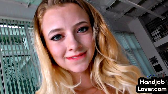 Amateur 21yo babe jerking lover's cock