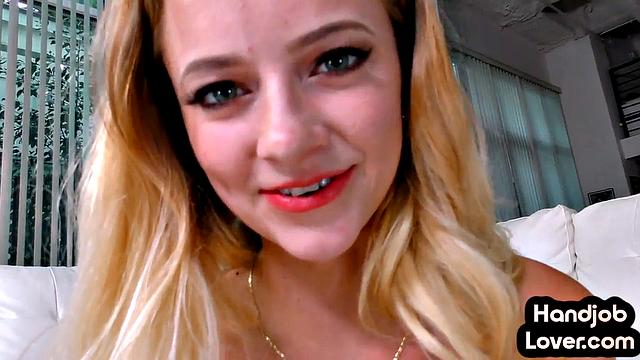 Amateur 21yo babe jerking lover's cock