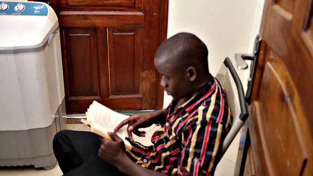 Black African twink jerks at home solo until cumshot