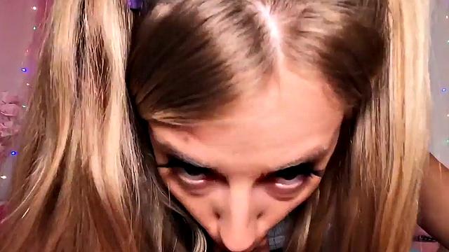 Petite teen nailed by stepdad after giving POV blowjob