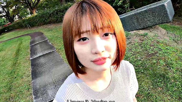 Japanese cafe worker Yuika Takigawa uses sex toy to play for us.