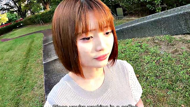 Japanese cafe worker Yuika Takigawa uses sex toy to play for us.