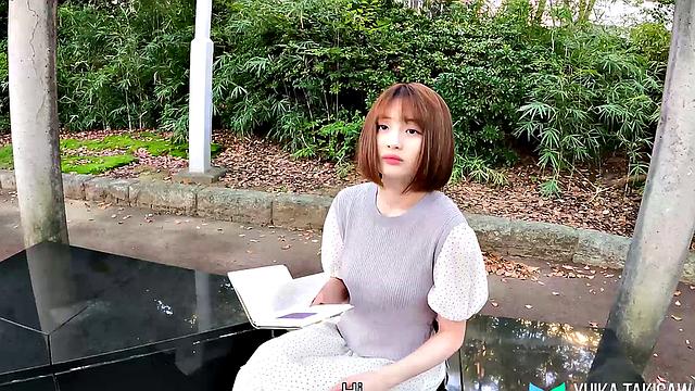Japanese cafe worker Yuika Takigawa uses sex toy to play for us.