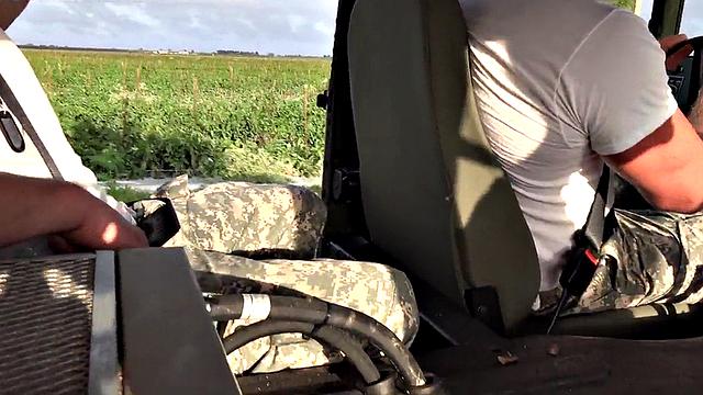 Army jock ass drilled outdoors on military truck by colleague