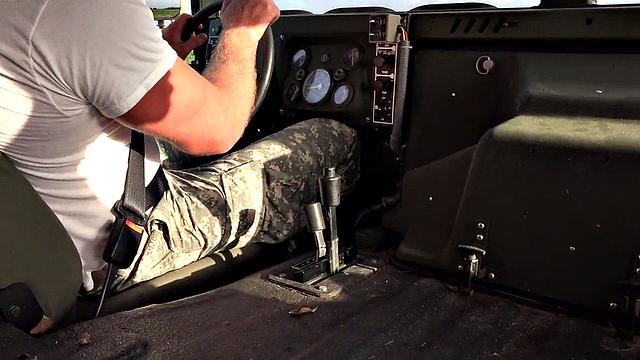Army jock ass drilled outdoors on military truck by colleague