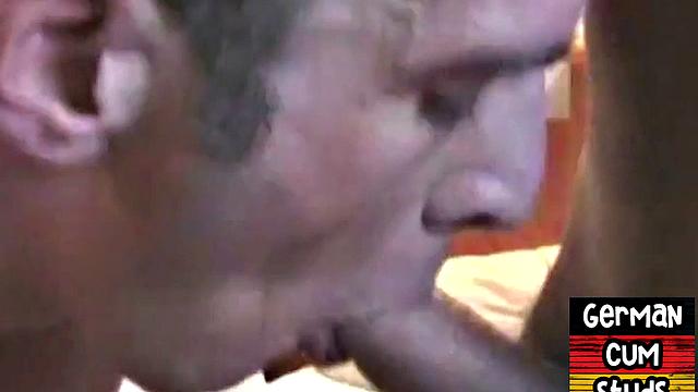 Homemade German gay sucks cock while in 3some