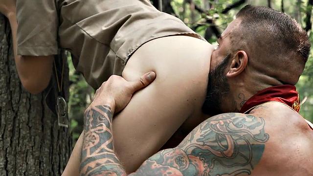 Outdoor gay scout barebacks skinny twink in forest