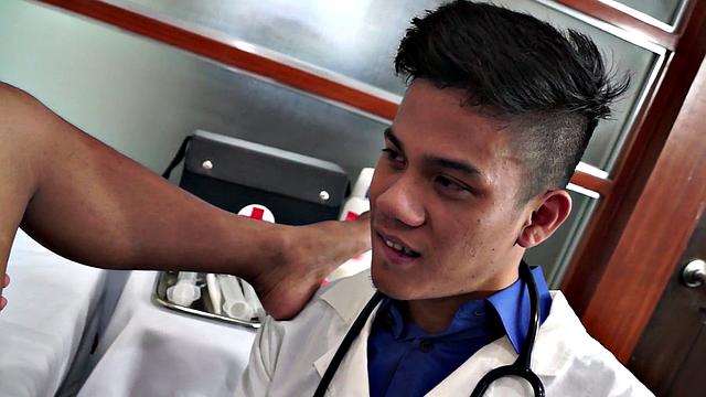 Asian twink anally examined by doctor in infirmary
