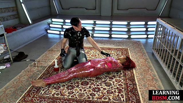 Wrapped babe dominated by master