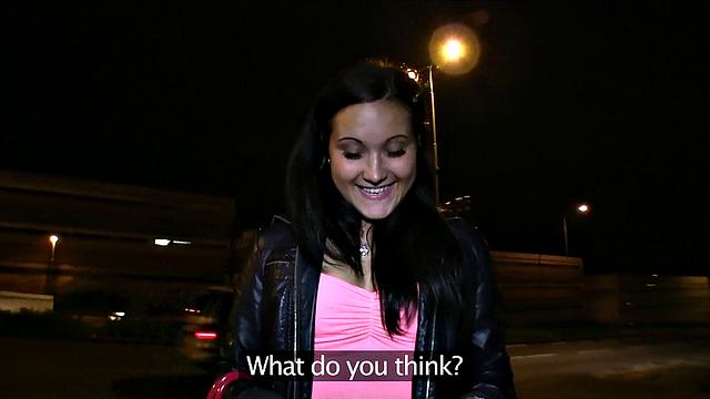 Shy Brunette goes wild for a new phone after giving a hot blowjob outdoors