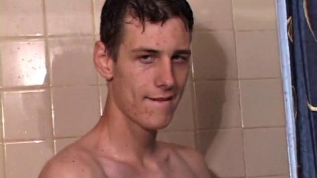 This hot solo scene starts with young Skylerr stroking in the shower and needing anal stimulation for climax