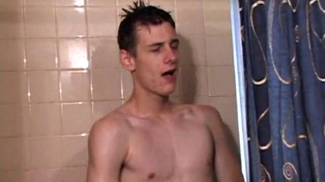 This hot solo scene starts with young Skylerr stroking in the shower and needing anal stimulation for climax