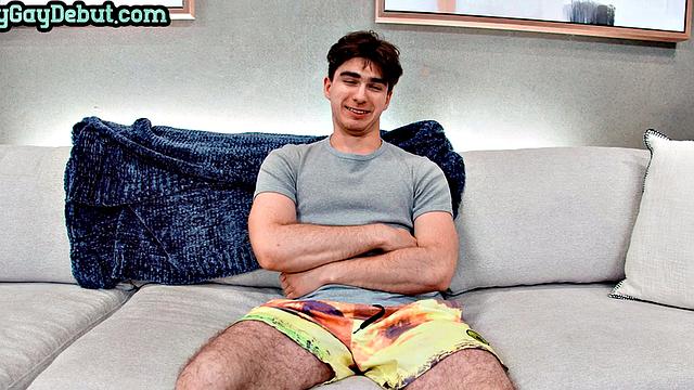 Hairy debut stud 1st time jerks for camera on casting