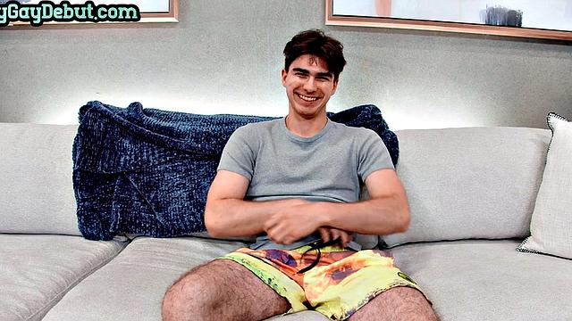 Hairy debut stud 1st time jerks for camera on casting