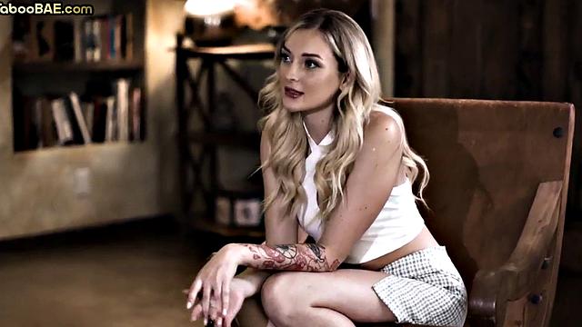 Stunning inked bae fucked on table by boss to get a job