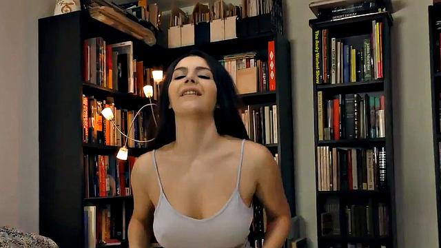 HJ POV babe with big boobs gives footjob and boobjob