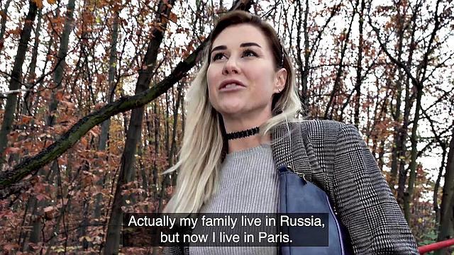 Wild Russian chick goes wild with park, american, and doggystyle action