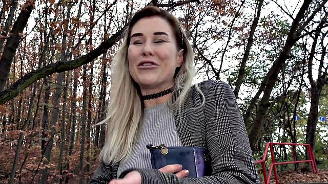 Wild Russian chick goes wild with park, american, and doggystyle action