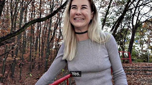 Wild Russian chick goes wild with park, american, and doggystyle action