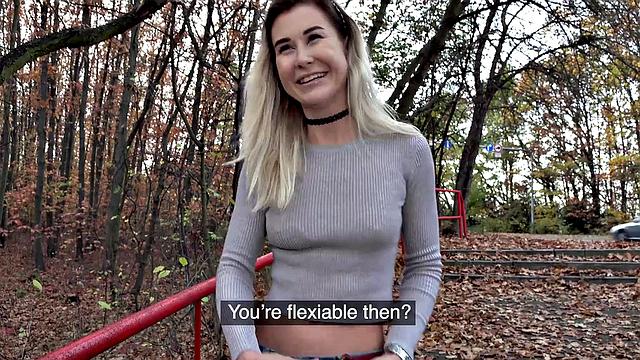 Wild Russian chick goes wild with park, american, and doggystyle action