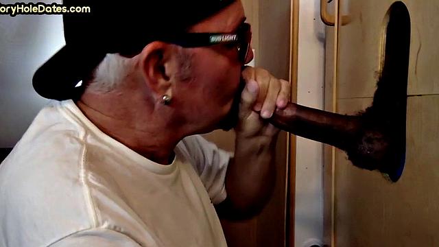 BBC gay gets sucked by gloryhole DILF at home