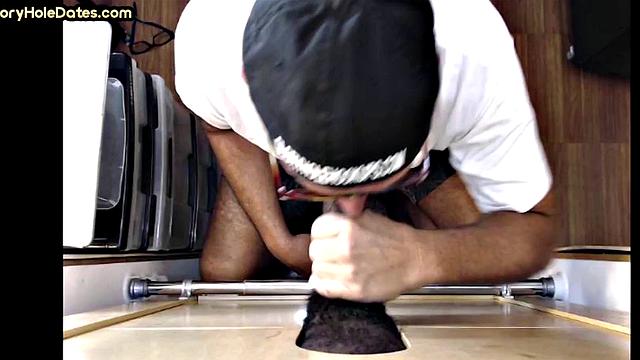 BBC gay gets sucked by gloryhole DILF at home