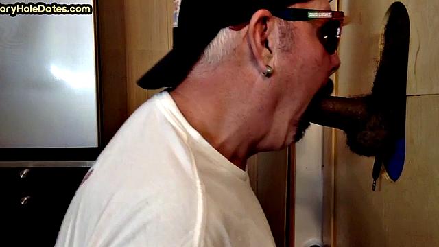 BBC gay gets sucked by gloryhole DILF at home