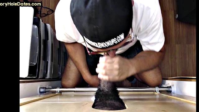 BBC gay gets sucked by gloryhole DILF at home