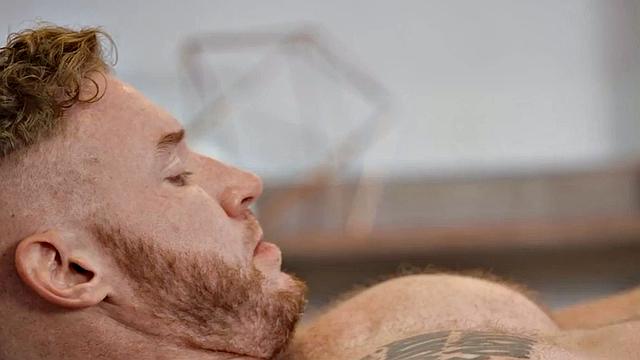 Eager tattooed muscled solo jock wanks and cums