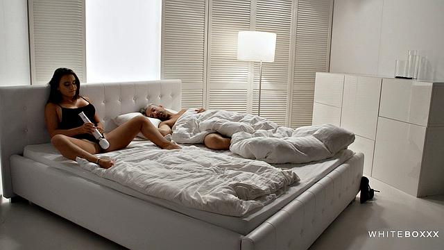 Brunette girl masturbates and gets sex