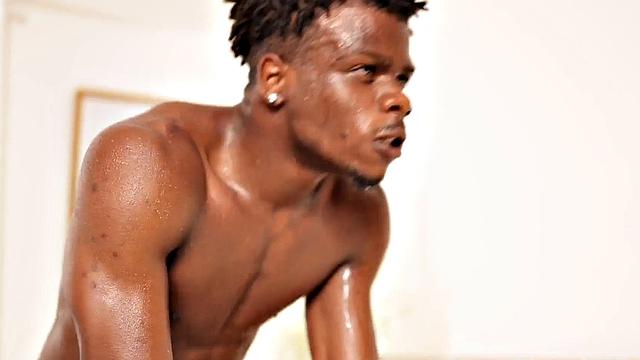 Ebony muscled gay barebacked by gay