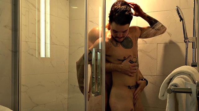 FTM amateur inked stud fucked under shower after BJ