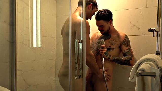 FTM amateur inked stud fucked under shower after BJ