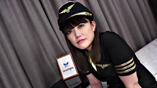 Lovely Nagisa Katagiri in her airline uniform playing dress up