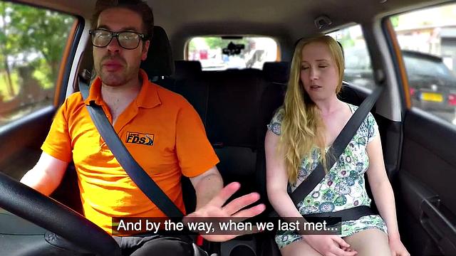 British blonde teen with glasses rides and sucks off her instructor's hard cock