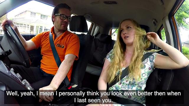 British blonde teen with glasses rides and sucks off her instructor's hard cock