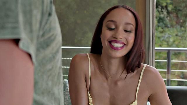 Fit ebony babe gives footjob before riding her BF