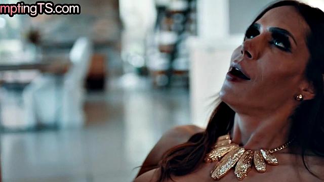 TS big ass and big boobs MILF 3some fucked in the kitchen