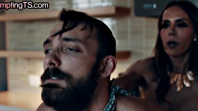 TS big ass and big boobs MILF 3some fucked in the kitchen