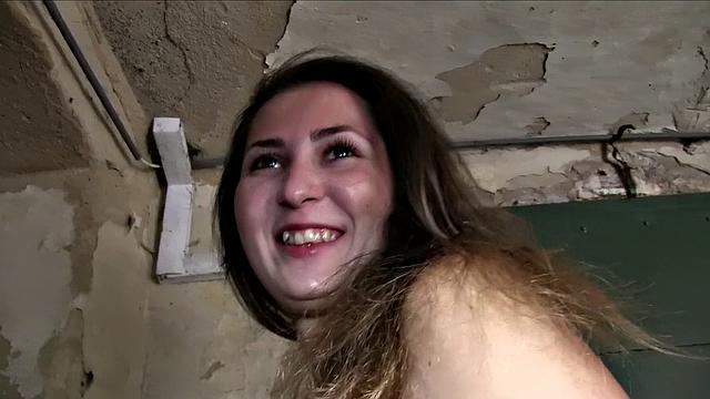 Big tits brunette fucks for cash outdoors