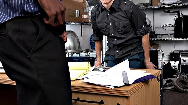 IR white stud barebacked in office by Black top after blowjob