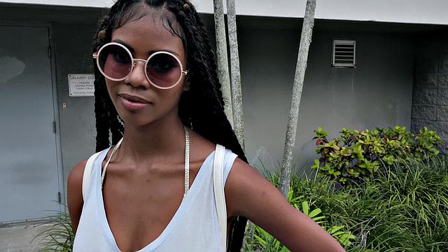 Blonde slut with glasses gets a hardcore doggystyle pounding in short shorts