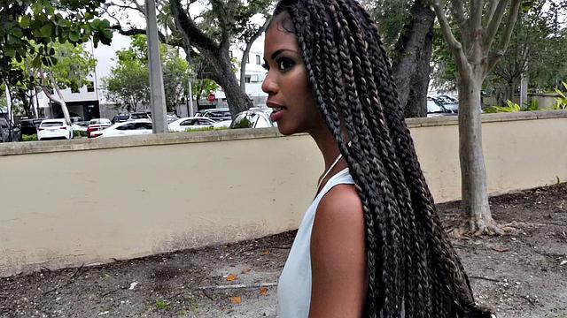 Blonde slut with glasses gets a hardcore doggystyle pounding in short shorts