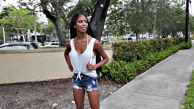 Blonde slut with glasses gets a hardcore doggystyle pounding in short shorts