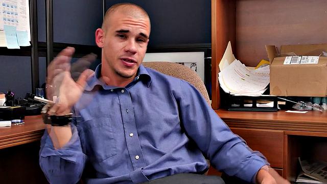 Kinky employee gets a taste of three guys while getting his ass licked and rimmed by them on the sofa