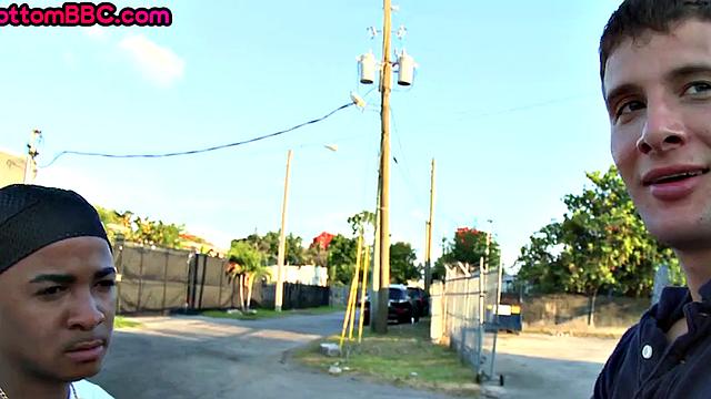 Nubian picked up public fucked outdoor by white top