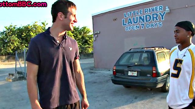 Nubian picked up public fucked outdoor by white top