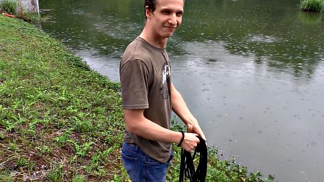 Deepthroating Euro twink fucked outdoors in public POV